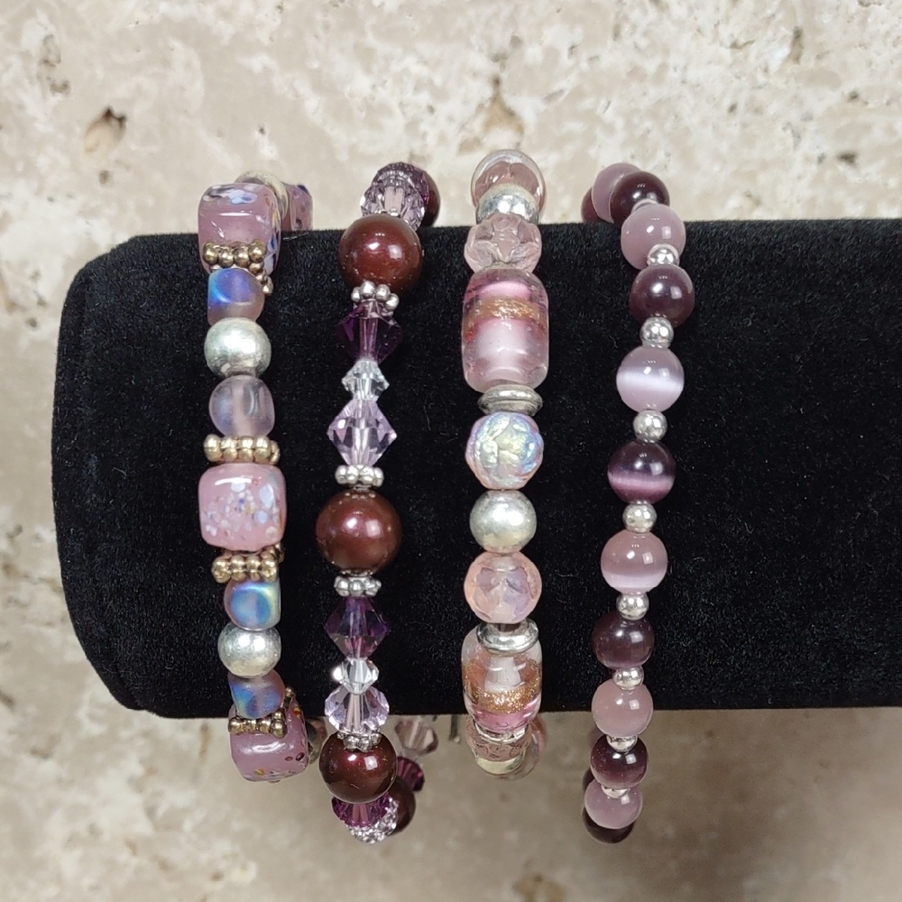 Artisan Crafted Art Glass Bead Bracelets 4pc Set